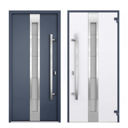 Vdomdoors Steel Door Deux 1717 Gray Graphite 2 Sidelight Exterior Windows Stainless Inserts Single Modern Pai DEUX1717EXD-GRE-W16+36+16xH80-LH-O