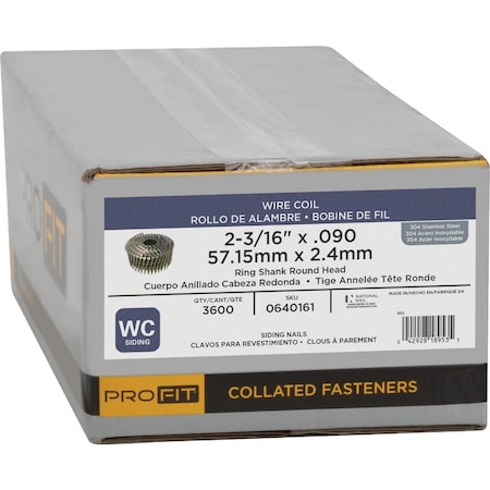 Pro-Fit 2-3/16'' x .090'' 15 Degree Wire Weld 304-Stainless Steel Coil Siding Nail, 3600 Ct. 640161