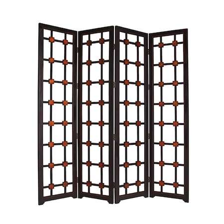 Homeroots 84" Brown Folding Four Panel Screen Room Divider 274878