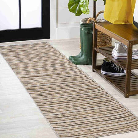 Jonathan Y Finn Modern Farmhouse Pinstripe Brown/Natural 2 ft. x 8 ft. Indoor/Outdoor Runner Rug TSN102B-28