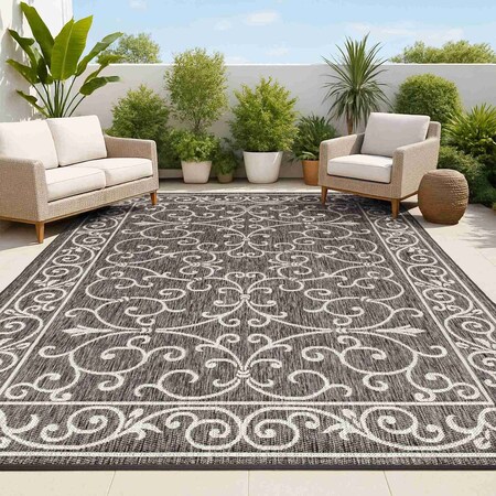 Jonathan Y Charleston Vintage Filigree Textured Weave Black/Gray 4 ft. x 6 ft. Indoor/Outdoor Area Rug SMB106G-4