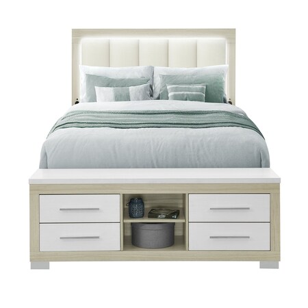 Global Furniture Usa Contemporary Emma Natural/White Queen Bed With Led And Usb EMMA-NATURAL/WHITE-QB W/ LED & USB