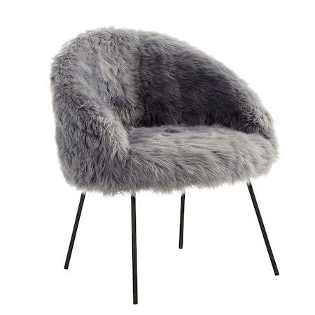 Homeroots 28" Gray And Black Faux Fur Arm Chair 533845
