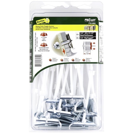Dottie Flip Toggle Toggle Bolt, 2-1/2" L, Nylon, 25 PK FTG14B25