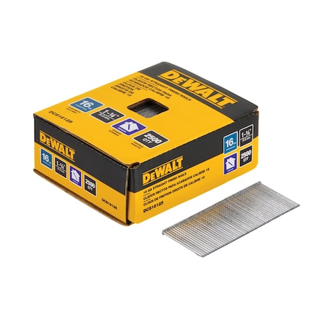 Dewalt Collated Finishing Nail, 1-1/4 in L, 16 ga, Bright, T-Head Head, Straight, 2500 PK DCS16125