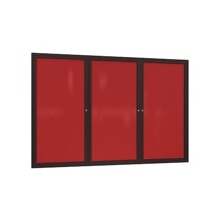 Ghent 3 Door Enclosed Fabric Bulletin Board, Bronze Aluminum Frame, 3'H x 6'W, Red PB33672F-98