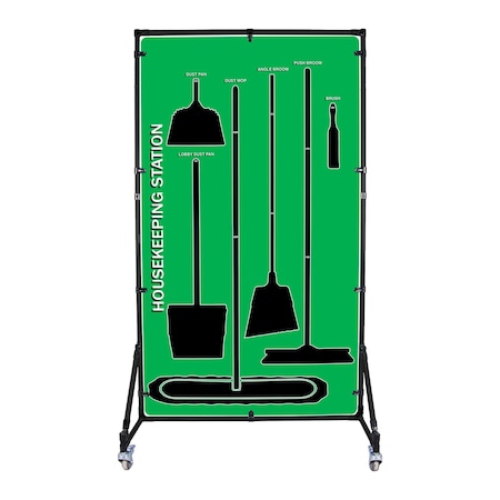 5S Supplies Housekeeping Shadow Board Broom Station V2, Green / Black Shadows, No Broom + Stand HSB-V2-GREEN-BO-STAND