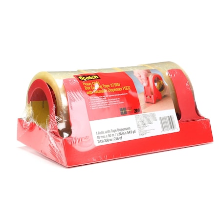 Scotch Packing Tape, 3.1 mil Thick, 2 in W x 54.68 yd L, 3 in Core Dia., Clear, 4 PK PSD2
