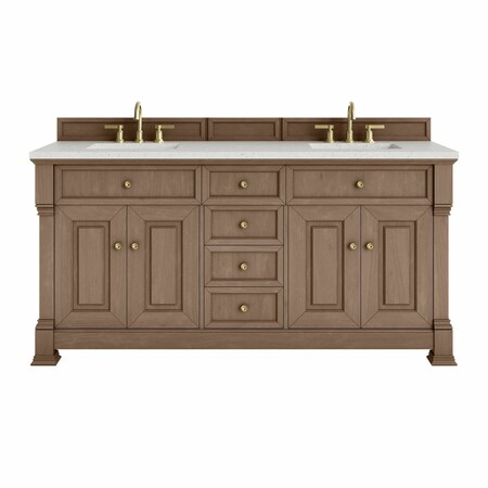James Martin Vanities Brookfield 72 in. Double Vanity, Pecan w/ 3 CM Lime Delight Silestone Top 547-V72-PCN-3LDL