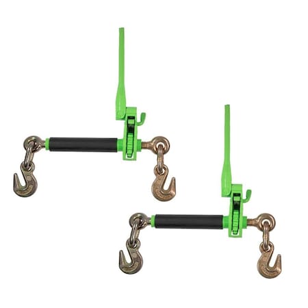 Mytee Products 5/16in-3/8in Hi-Viz Green Quick Ratchet Chain Binder w/ Folding Handle 7,100 lbs, 2PK CBRS-FH56x2