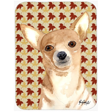 Carolines Treasures Chihuahua Fall Leaves Glass Cutting Board - Large RDR3015LCB