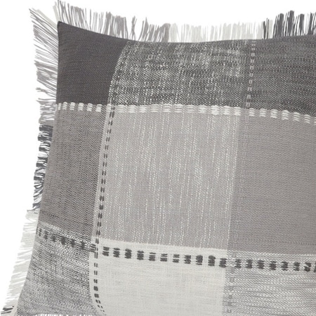 Homeroots Set of Two 20" Gray And Off White Plaid Cotton Blend Throw Pillows with Fringe, 2PK 588376