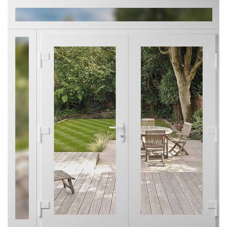 Vdomdoors Front Exterior Prehung Metal-Plastic Double Doors Clear Glass / MANUX 8666 White Silk / Office Comm MANUX8666DEXD-WS-W72+14xH80+16-RH-I