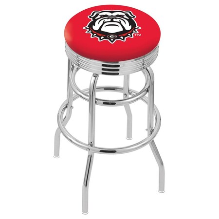 Holland Bar Stool Co 30" Chrome 2-Ring Georgia "Bulldog" Swivel Bar Stool, Accent Ring L7C3C30GA-Dog