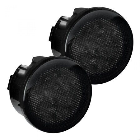 Recon Truck Accessories 07-13 WRANGLER JK ROUND FRONT TURN SIGNAL LENSES W/AMBER LEDS SMOKE LENS (2PC) 264134BK