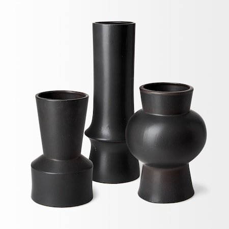 Homeroots 9" Black Abstract Cylinder Ceramic Table Vase 397542