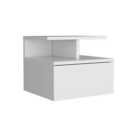 Homeroots 12" White Wood One Drawer Floating Nightstand 543684
