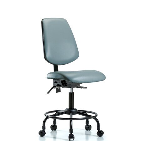 Blue Ridge Ergonomics Vinyl Chair, Desk, Round Tube Base, Med Back, Casters, Storm BR-VDHCH-MB-RT-T0-A0-RC-8822