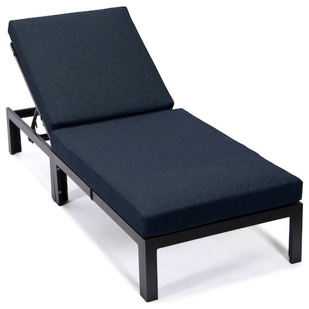 Leisuremod Chelsea Modern Outdoor Chaise Lounge Chair With Black Cushions CLBL-77BL