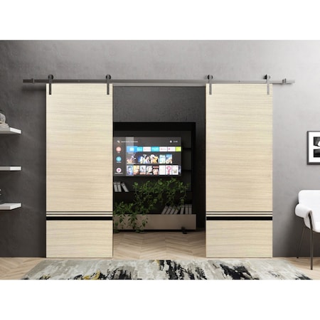 Sartodoors Sliding Double Barn Doors with Hardware, Planum 0012 Natural Veneer and Aluminum Strips, 13FT Rail PLANUM0012DB-S-SHP-8496