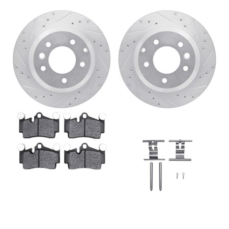 Dynamic Friction Co DFC Rotors-Drilled & Slotted-Silver w/ EURO 5000 Ceramic Brake Pads Incl Hdw 7612-74046