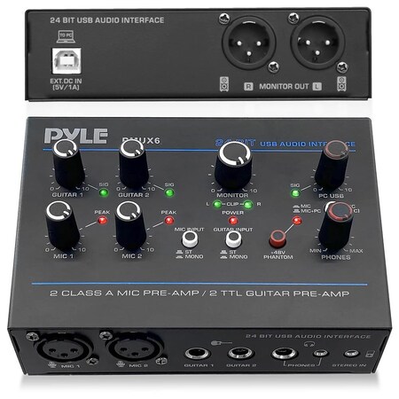 Pyle Professional USB Audio Interface with MIC, Guitar, AUX Stereo Inputs, Phone/Monitor Outputs, Ideal PMUX6
