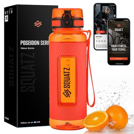 Squatz 40 Oz Poseidon Series Water Bottle for Protein and Fruit Shakes, Orange SQFIB-1O