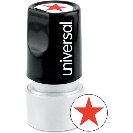 Universal Round Message Stamp, STAR, Pre-Inked/Re-Inkable, Red UNV10081***