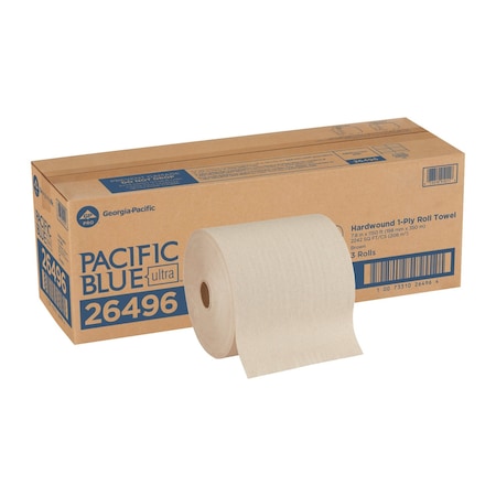 Georgia-Pacific Pacific Blue Ultra Hardwound Paper Towels, 1 Ply, Continuous Roll Sheets, 1150 ft, Brown, 3 PK 26496