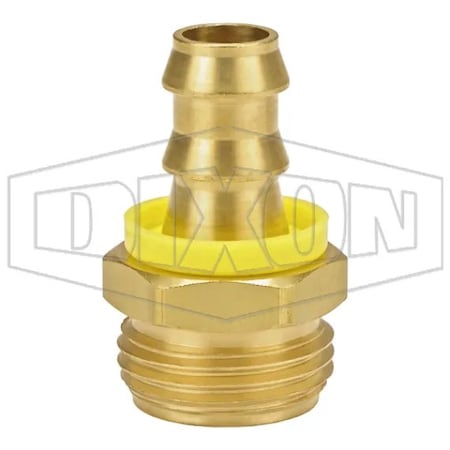 Dixon 572 Hose to Pipe Fitting, 1/2 in x 3/4-11-1/2 Nominal, Push-On Hose x Male Garden Hose Thread, Brass 5720812C