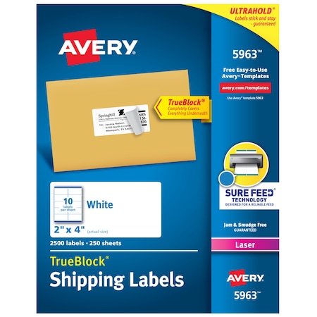 Avery TrueBlock Shipping Labels, Sure, PK2500 5963
