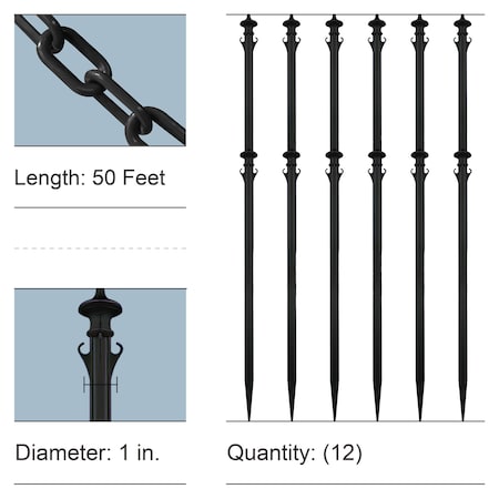 Mr. Chain Black Colonial Poles and Chain Kit (12-Pack) 92003-12