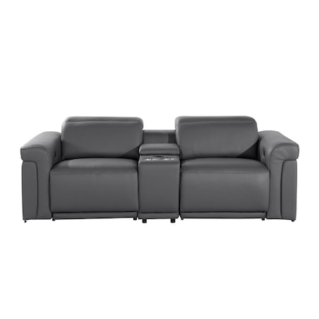 Homeroots 86in Dark Gray and Black Italian Leather Power Reclining Loveseat With Storage 720529