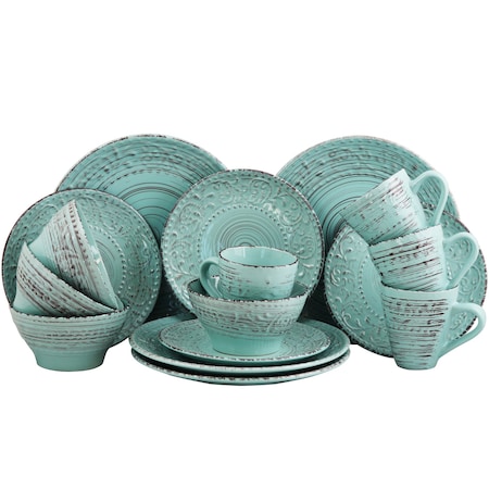 Elama Malibu Waves 16-Piece Dinnerware Set in Turquoise ELM-MALIBU-WAVES