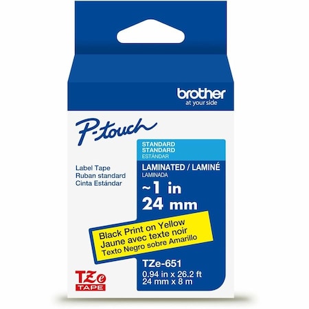 Brother Label/Ribbon Cartridge, Yellow, Gloss, 1 in W TZE651G