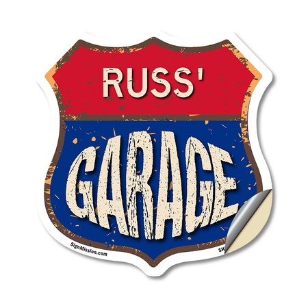 Signmission Russ's Garage, 18 Inch X 18 Inch, Vinyl Decal SHI-D-18-383-RUSS