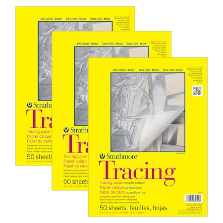Strathmore 300 Series Tracing Pad, Tape Binding, 50 Sheet, 9x12 inch, 3PK P370-9-03
