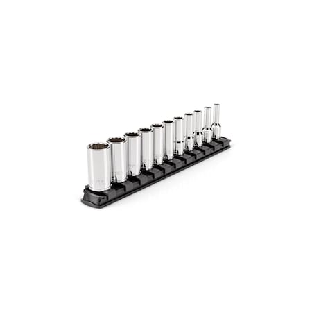 Tekton 1/4 Inch Drive Semi-Deep 12-Point Socket Set with Rail, 11-Piece (5/32 - 9/16 in.) SHD90119