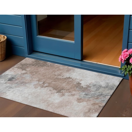 Homeroots 3' X 5' Brown Ivory And Gray Abstract Washable Indoor Outdoor Area Rug 617407