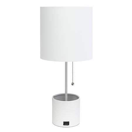 Homeroots 19" White Metal USB Table Lamp With White Drum Shade 643135