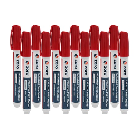 Zoro Industrial Paint Marker, Medium Tip, Red, 12pk ZIM-003RD-12