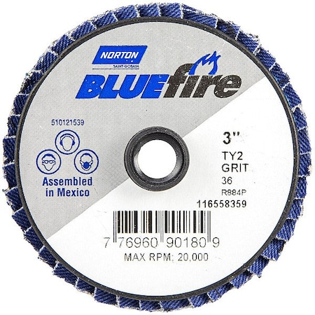 Norton Abrasives Flap Disc, Fine, Grit 120, TY 2, 3in, Blfire 77696090184