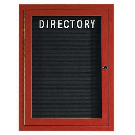 Aarco Enclosed Letter Board Directory w/ Aluminum Cherry Wood Look Finish Frame, 36''Hx24''W, 1 Door Unit ADCW3624R