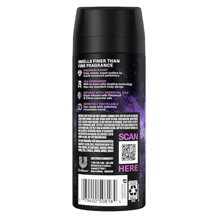 Axe Purple Patchouli w/Citrus Plus Oak Essential Oils Deodorant Body Spray, 4oz, 12PK 69968431