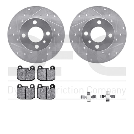 Dynamic Friction Co DFC Rotors-Drilled & Slotted-Silver w/ EURO 5000 Ceramic Brake Pads Incl Hdw 7612-31004