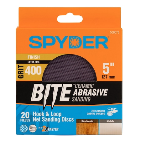 Spyder 5-Inch 400 Grit Ceramic Net Hook and Loop Sanding Discs, 20PK 500075