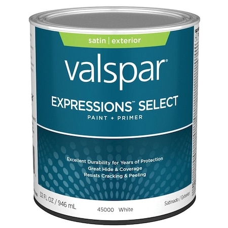 Valspar Expressions Select 4500 Latex Paint, Acrylic Base, Satin, White Base, 1 qt 028.0045000.005