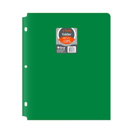 C-Line Products 8-1/2" x 11" Green Two-Pocket 3-Hole Punch Heavyweight Poly Portfolio Folder, 25EA/BX, 6BX/CT 33933-BX