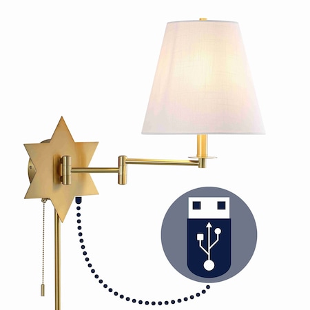 Jonathan Y David 18.5" 1-Light Modern French Country Swing Arm Plug-In or Hardwired Iron LED Star Wall Sconce w JYL6014B