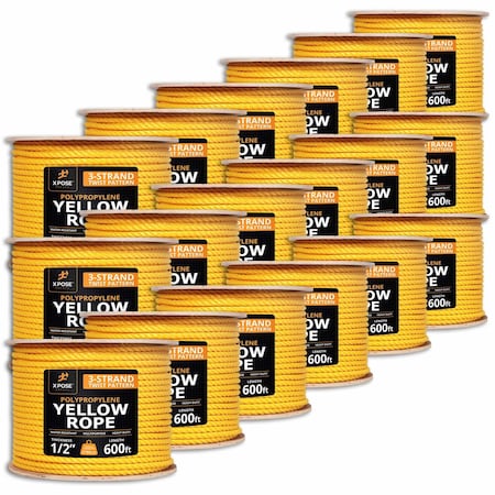 Xpose Safety 1/2in x 600 ft Twisted Polypropylene Rope, Yellow, 18PK YPR12-600-18-X
